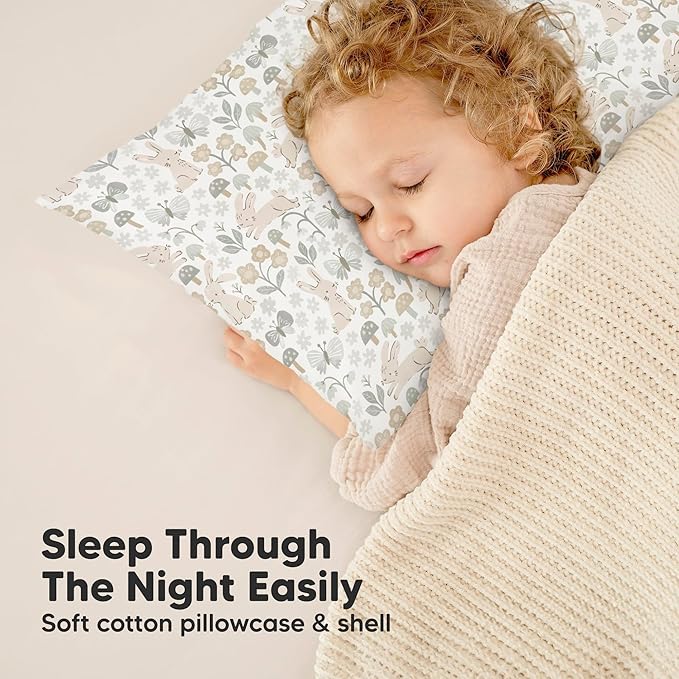 Toddler Pillow with Pillowcase - 13x18 My Little Dreamy Kids Travel Bed Pillows for Sleeping, Organic Cotton Small Pillowcase, Soft & Breathable, Machine Washable, Toddlers 2-5 Years Old (Escapade)