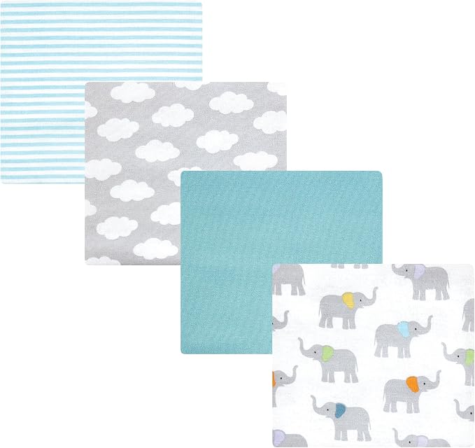 Hudson Baby Unisex Baby Cotton Flannel Receiving Blankets, Teal Elephant by HudsonBaby