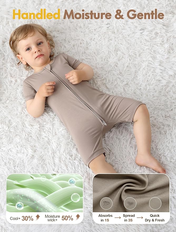 JunNeng Viscose from Bamboo Baby Sleeper, Short Sleeve Romper Jumpsuit | 2 Way - Image 3
