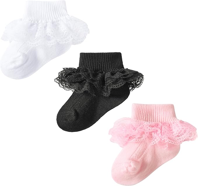 Methee ​Baby Girls Ruffle Socks, Infant Girls Double Lace Frilly Socks Newborn by Methee