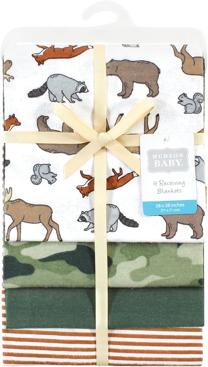 Hudson Baby Unisex Baby Cotton Poly Flannel Receiving Blankets, Animal Adventure - Image 2