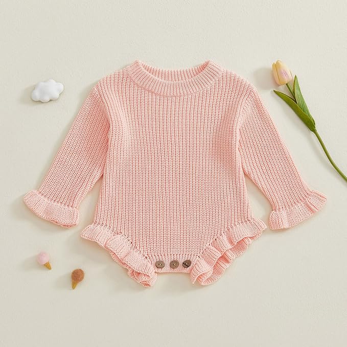 Mubineo Baby Girl Fall Winter Clothes Basic Plain Cute Sweater Romper Outfit - Image 2