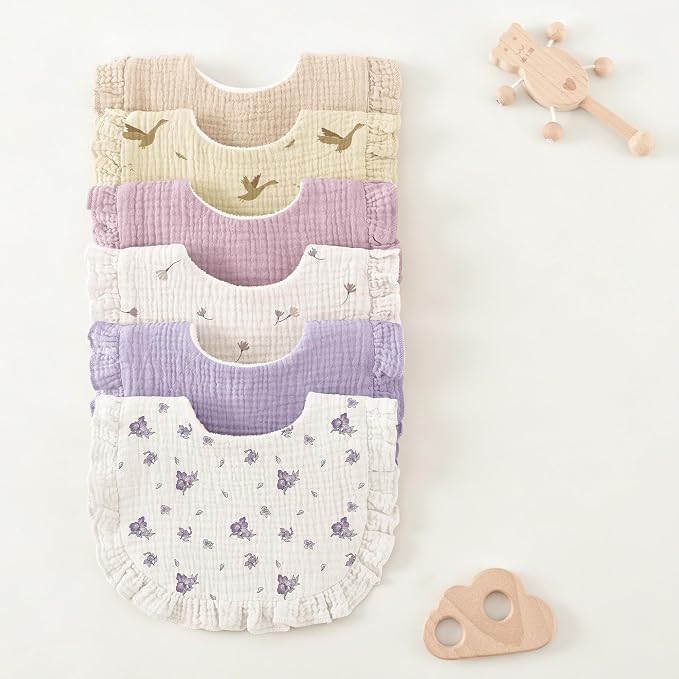 Bearmoss 6 Pack Baby Girl Bibs for Newborn, Muslin Bibs - Image 7