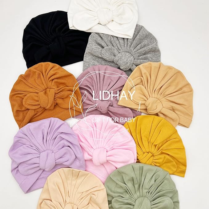 LIDHAY 4PCS Newborn Baby Hospital Hats Beanie Bow Infant Caps Cotton Preemie - Image 7