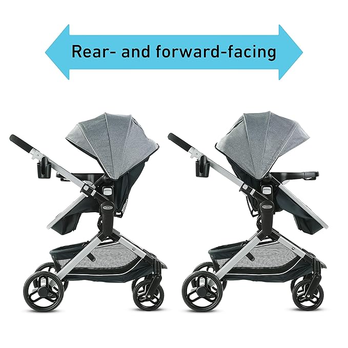 Graco Modes Nest DLX Travel System, 3-in1 Modular Baby Carseat Stroller Combo, Adjustable Slide2Me Infant Car Seat Carrier, Pramette, to Toddler Stroller, Includes SnugRide DLX Infant Car Seat, Raven