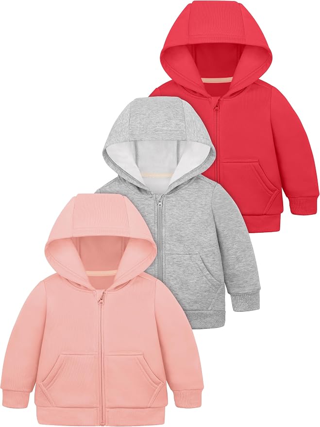 Cooraby 3 Pieces Baby and Toddler Girls Fleece Full-Zip Hoodies Lightweight by Cooraby