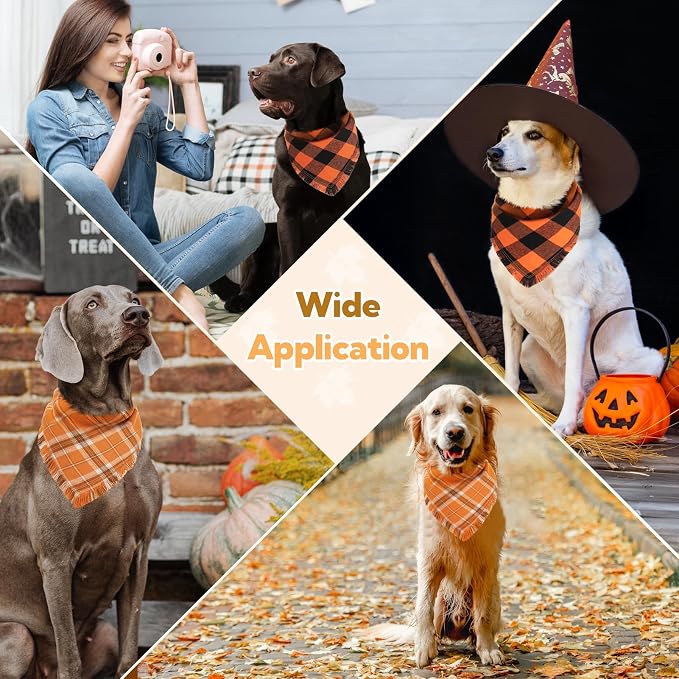 Kytely Dog Bandanas Fall Thankgiving XLarge 2Pack, Plaid Pet Scarf - Image 6