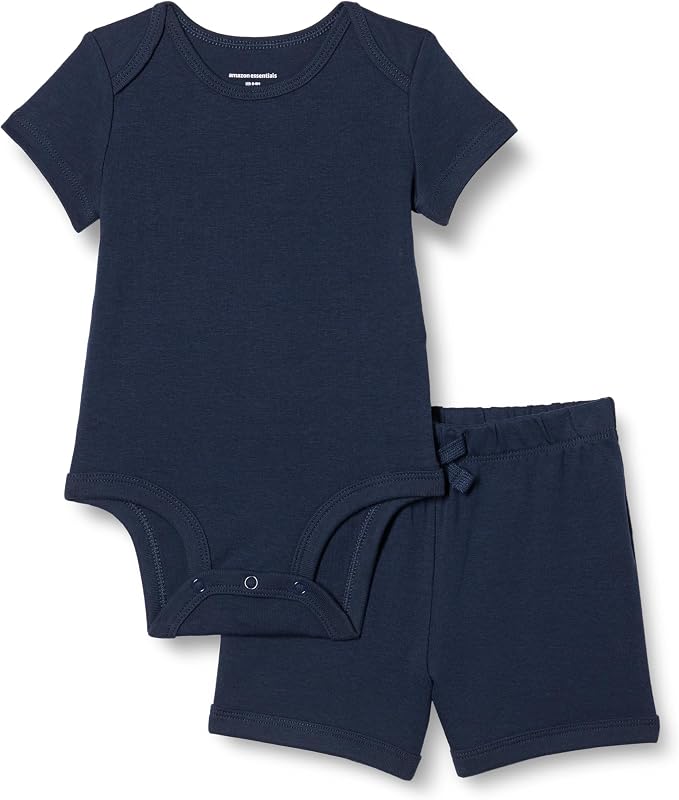 Amazon Essentials Unisex Toddlers' Short Sleeve 100% Cotton Bodysuit and Short by AmazonEssentials