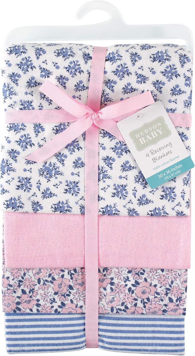 Hudson Baby Unisex Baby Cotton Flannel Receiving Blankets, Classic Floral - Image 2