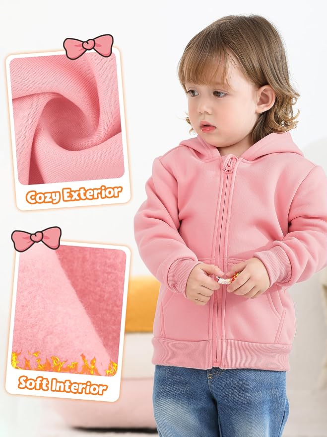 Cooraby 3 Pieces Baby and Toddler Girls Fleece Full-Zip Hoodies Lightweight - Image 2