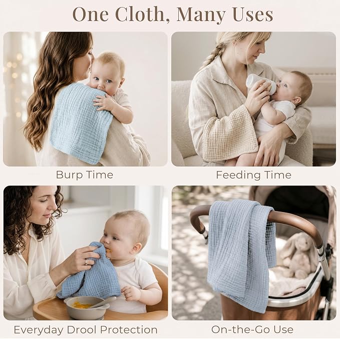Konssy 7-Pack Muslin Baby Burp Cloths, 6-Layer 100% Cotton | Soft & Absorbent - Image 3