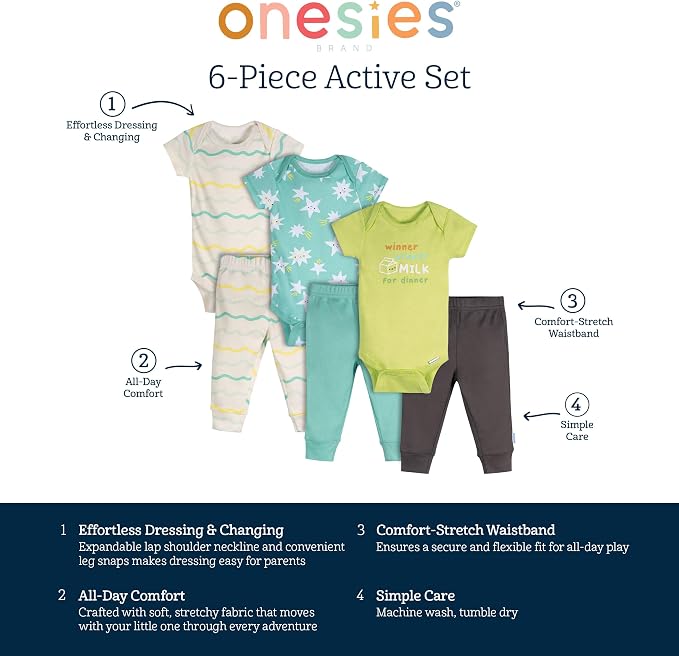Onesies Brand Unisex Baby 3 Outfit Bundle Mix Match Pants Set - Image 5