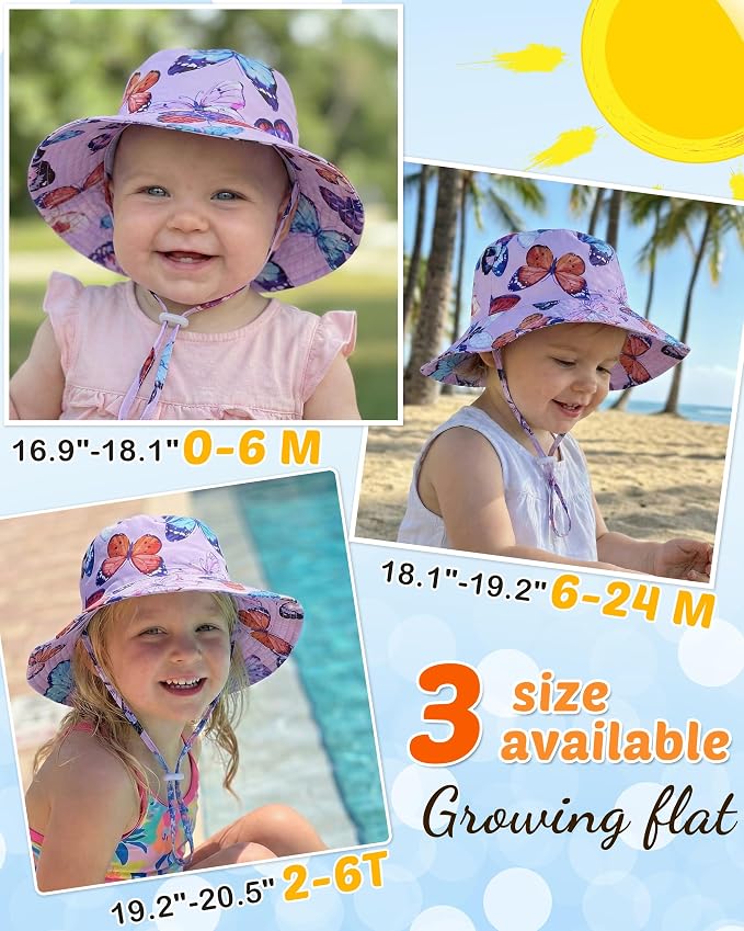 Baby Sun Hat Kids Summer Sun Protection Toddler Bucket Hat Wide Brim Adjustable - Image 3