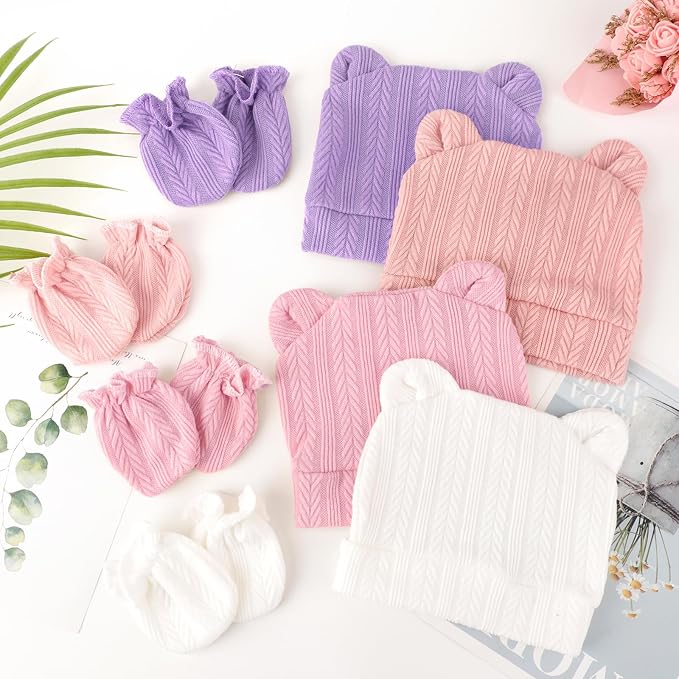 Newborn Baby Hat and Mittens Set Bear Ears Toddler Infant Beanie Caps Newborn - Image 4