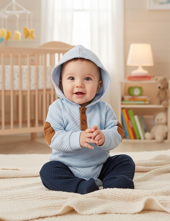 Fommy Baby Boy Clothes Colorblocked Long Sleeve Hoodie + Long Pants 2PCS Fall - Image 3