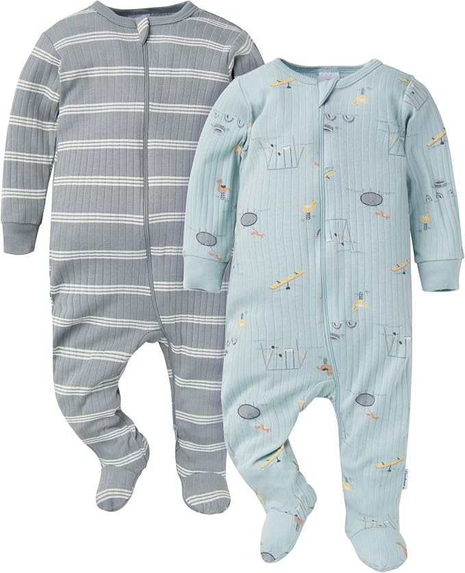 Gerber baby-girls Baby Unisex 2-pack 2-way Zip Textured Sleep 'N Play by Gerber