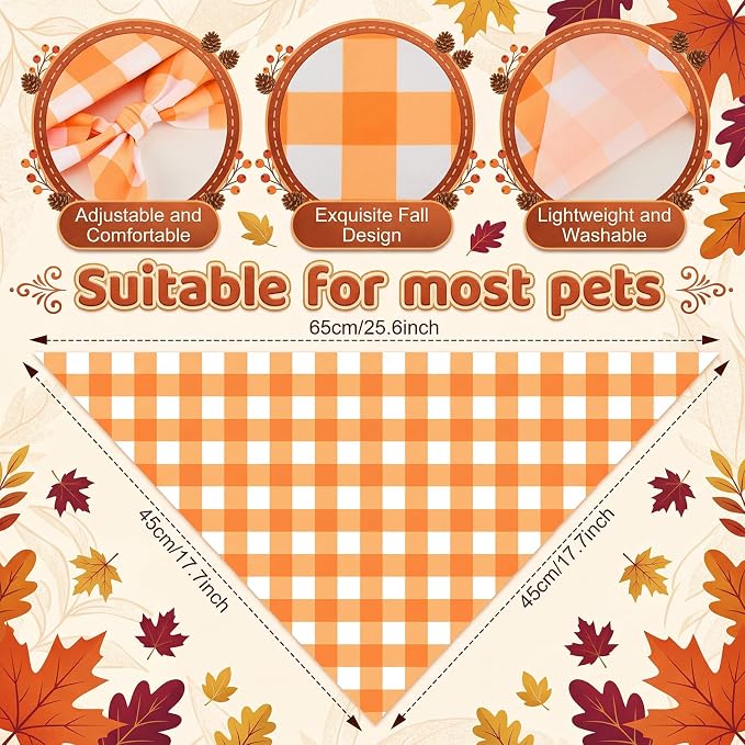 100 Pcs Fall Plaid Dog Bandanas Bulk Autumn Gingham Check Pattern - Image 3