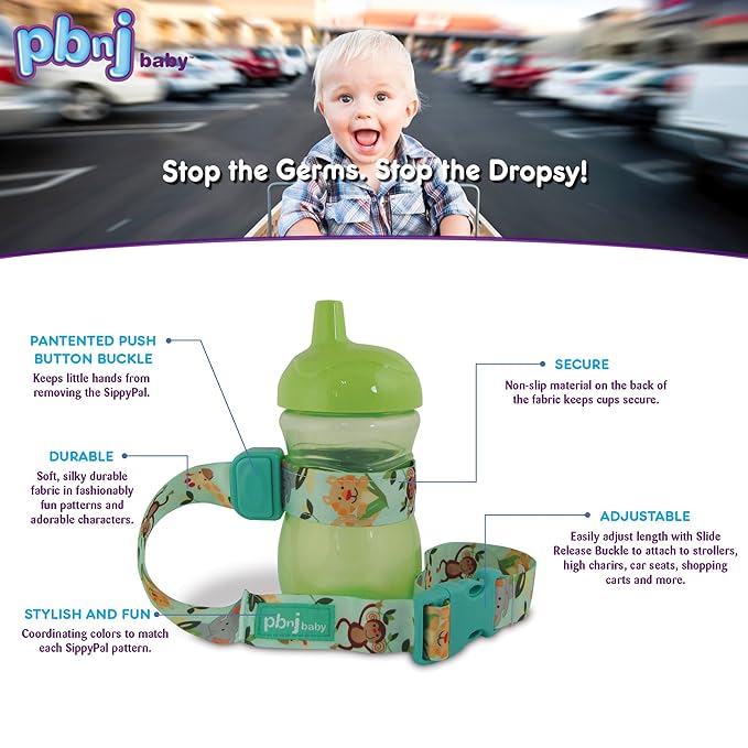 PBnJ Baby SippyPal Sippy Cup Holder Strap Leash Tether (Blk/White Dot 2-Pack)