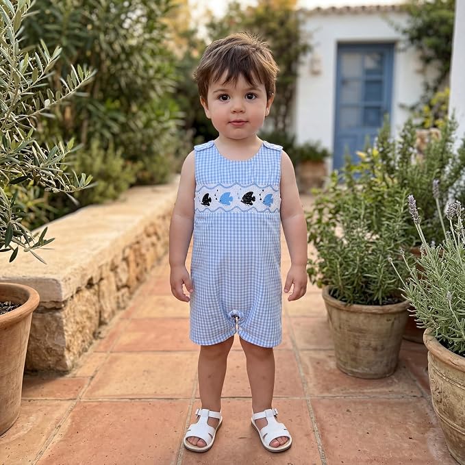 Newborn Baby Boys Sleeveless Seersucker Romper One Piece Straps Overalls - Image 7