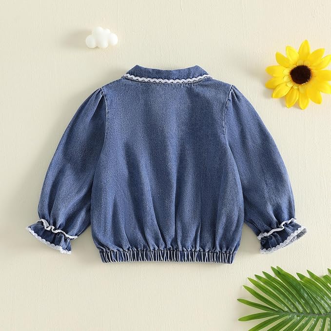 Thorn Tree Girls Denim Jacket Turn Down Collar Outerwear Long Sleeve Button - Image 4
