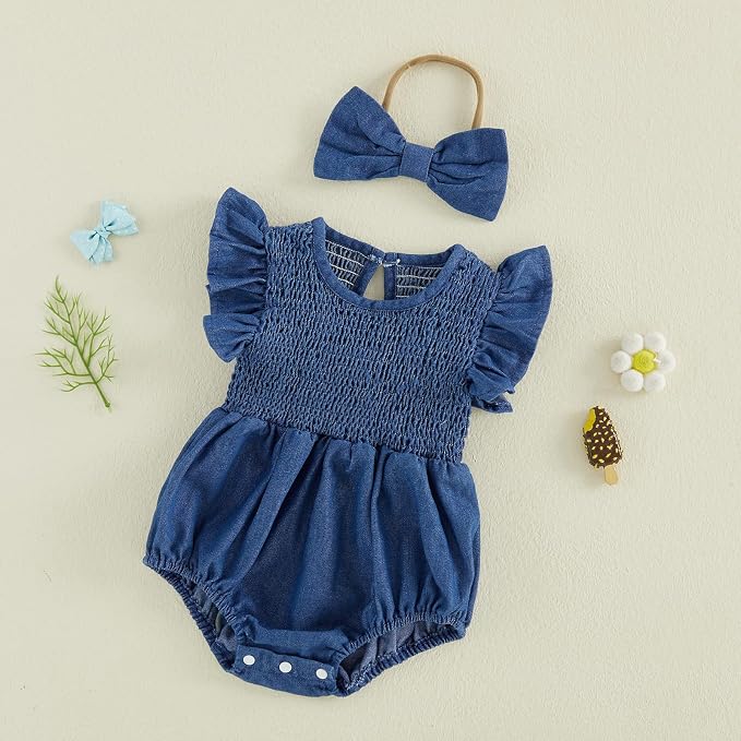 Kavousa Newborn Baby Girl Clothes Summer Bubble Romper Headband Outfit - Image 4