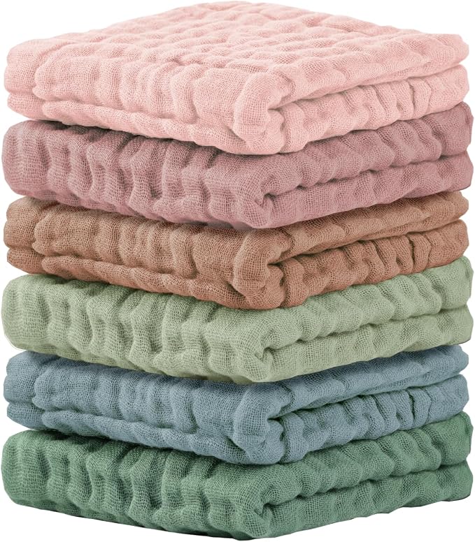 Cuddle Campus Baby Washcloths 6 Packs, Muslin Washcloths Baby, Cotton Burp by CuddleCampus