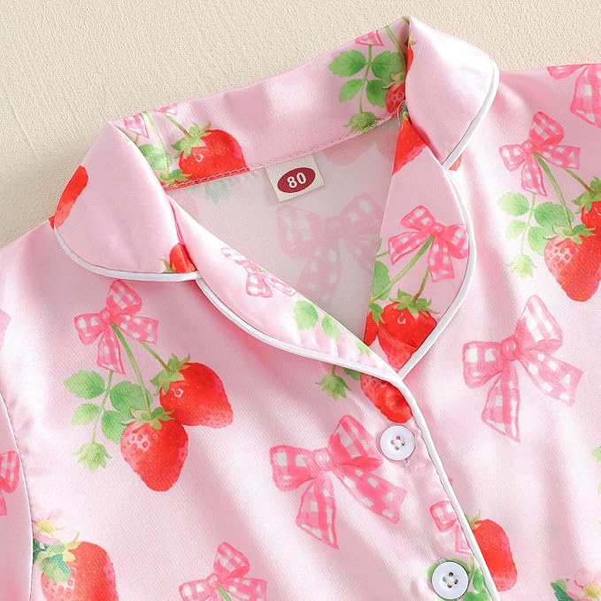 Kuriozud Toddler Baby Girl Pajamas Set Summer Floral Short Sleeve Button Down - Image 7