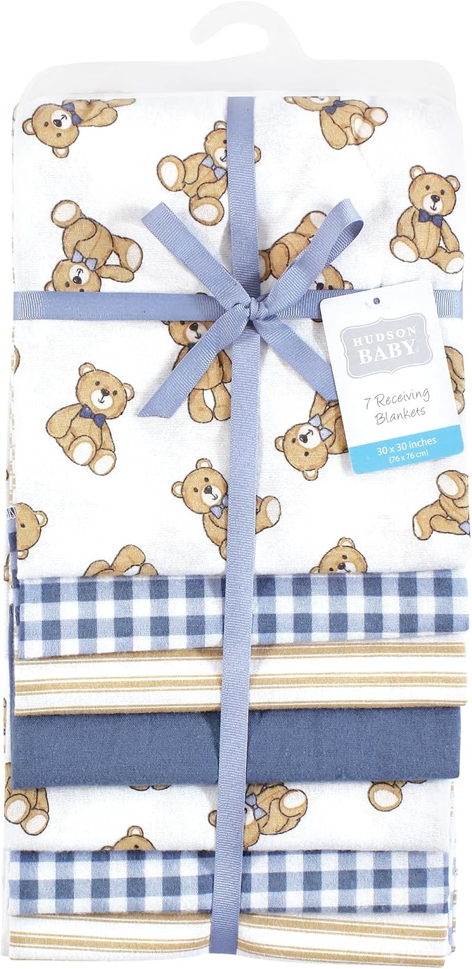Little Treasure Hudson Baby Cotton Poly Flannel Receiving Blankets Multipack - Image 2