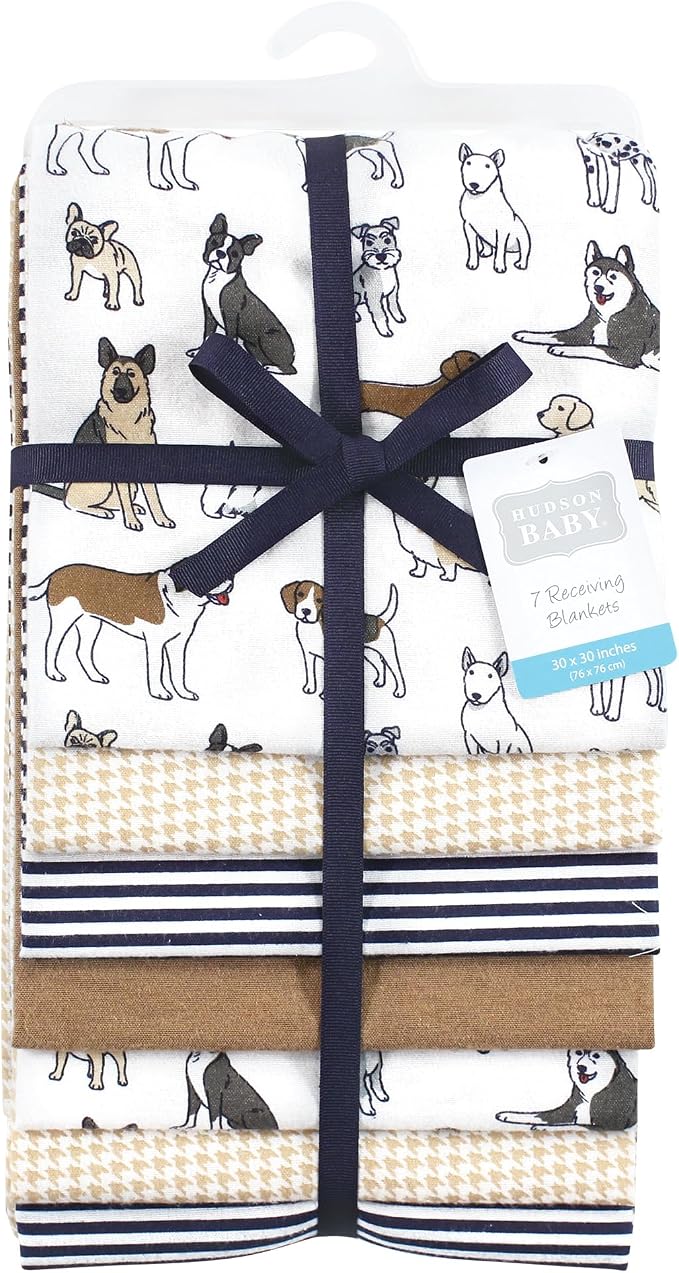 Hudson Baby Unisex Baby Cotton Flannel Receiving Blankets Bundle, Handsome Dogs - Image 2
