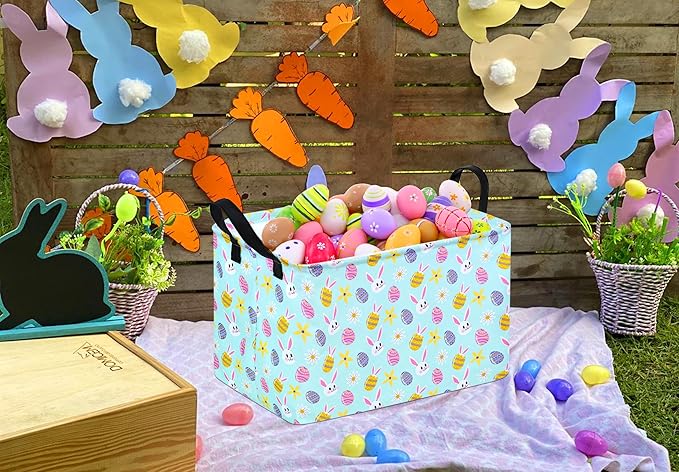 Easter Gift Basket Eggs Storage Basket Kids Toys Storage Basket Organizer Box Clothes Laundry Hamper Bunny Nursery Basket with Handles