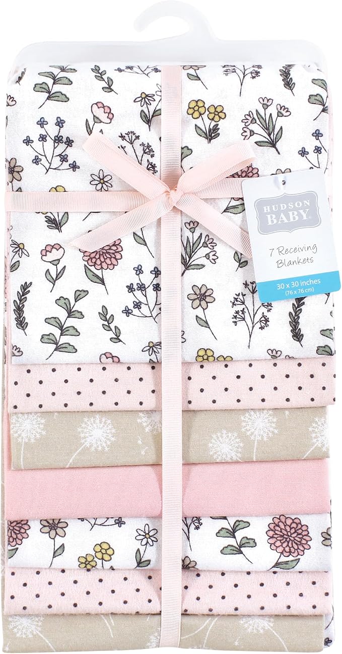 Hudson Baby Unisex Baby Cotton Flannel Receiving Blankets Bundle, Dandelion Wish - Image 2