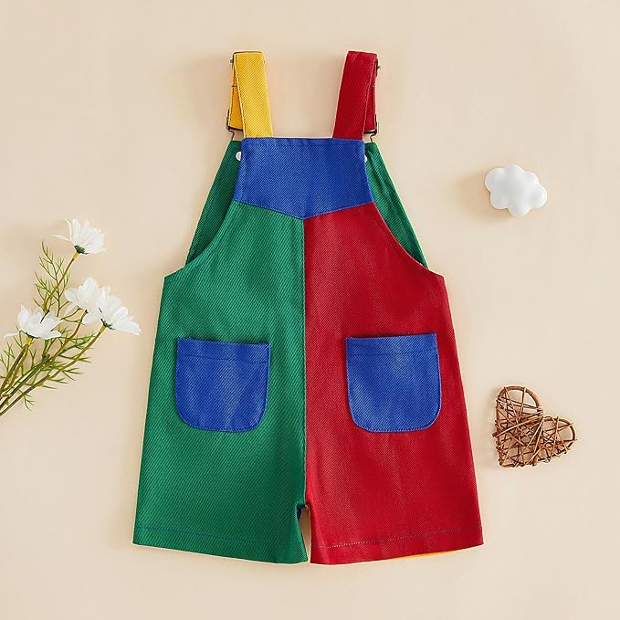 Fernvia Toddler Kids Baby Girl Boy Contrast Color Overalls Shorts Clothes - Image 6