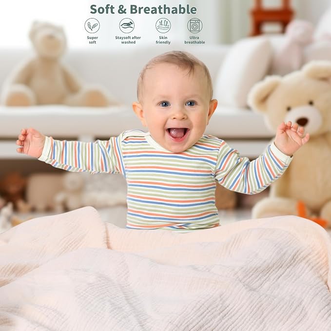 Muslin Swaddle Blankets for Newborn, 2 Pack Breathable Soft Receiving Blanket - Image 4