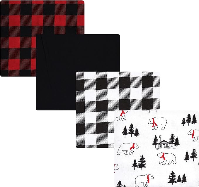 Hudson Baby Unisex Baby Cotton Flannel Receiving Blankets, Buffalo Plaid Bear by HudsonBaby