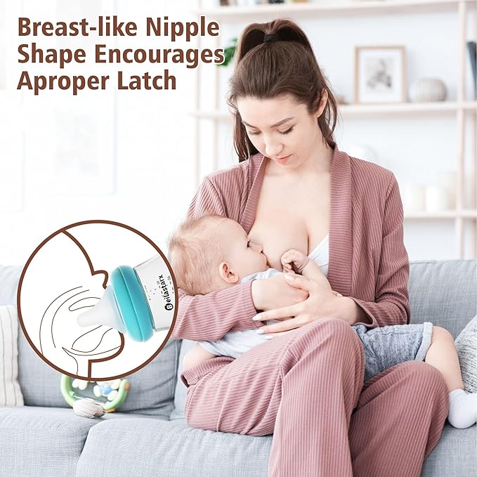 Glass Baby Bottles with Natural Response Nipple Size SS - Anti Colic Baby Bottles Wide Neck Slow Flow Baby Bottle (Blue, 4oz (Pack of 2))