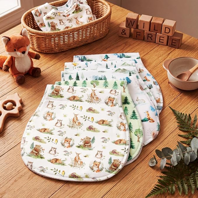 SmoothNovelty 5 Pack Woodland Animal Baby Burp Cloths Soft Absorbent Burping - Image 6