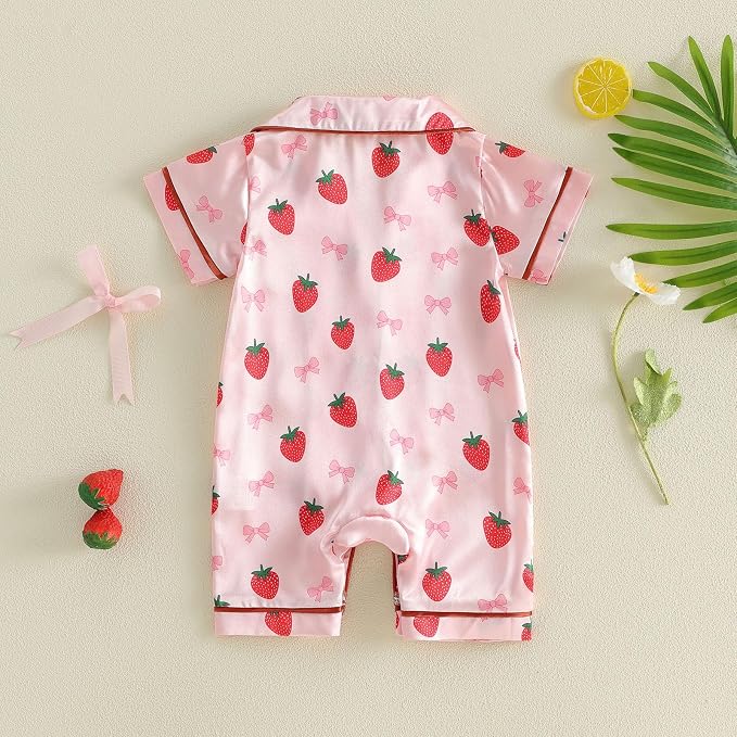 Kuriozud Baby Girl Boy Romper Pajamas Onesie Short Sleeve Button Down Pjs - Image 7