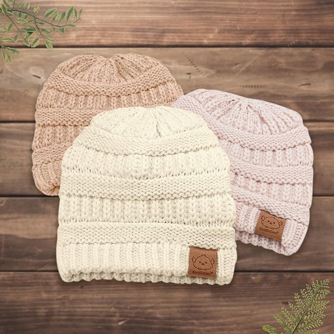 3-Pack Baby Beanies for Boys, Girls - Stretchy Knit Baby Hats, Cute Newborn & Toddler Winter Hat, Soft & Warm Infant Beanie 6-36 Months (Tea Rose, M)