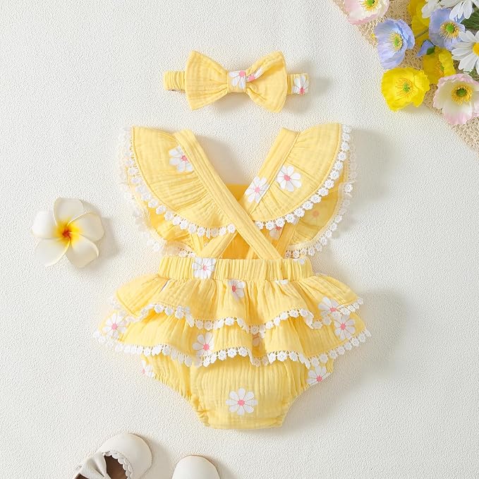 Baby Girl Summer Clothes Infant Girls Romper Dress | Ruffle Sleeve, Cotton Linen - Image 4
