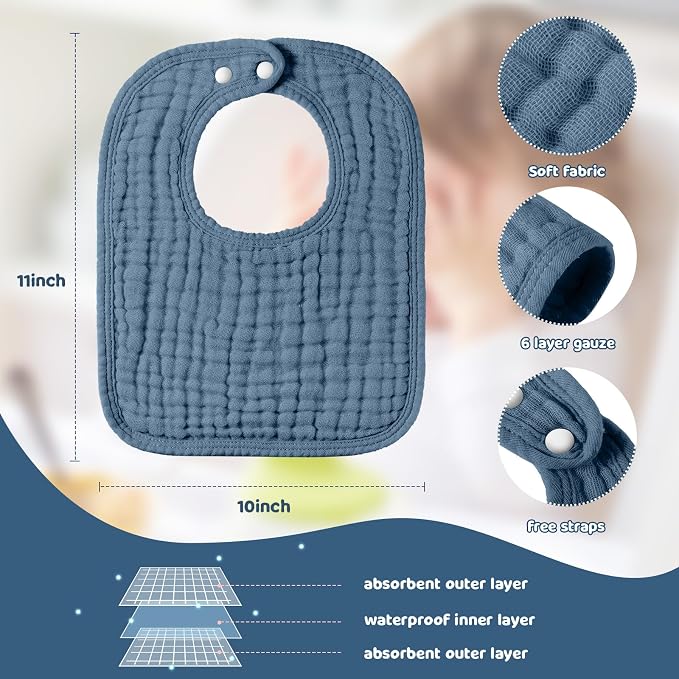Tallew 8 Pack Muslin Burp Cloths and Baby Bibs - Image 2