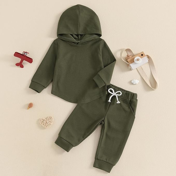 Thorn Tree Infant Baby Boys Pants Set Hooded Solid Sweatshirt Top Pocket - Image 2