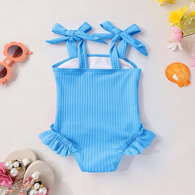 Happy Town Toddler Swimsuit Girl Solid Color Stripe One-Piece Baby Bathing Suits