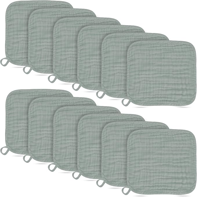 Baby Washcloths -100% Cotton Muslin Soft Baby Bath Wash Cloths and Absorbent by BAMBOOQUEEN