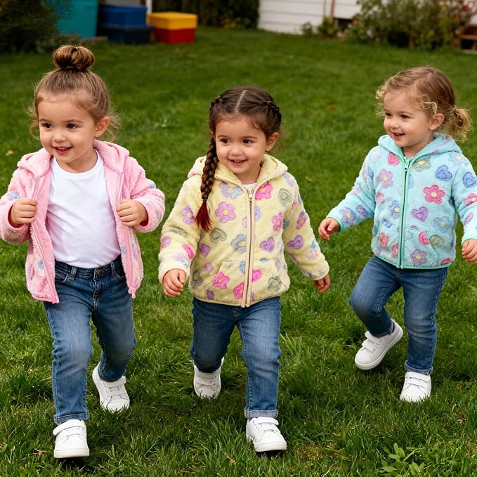 Toddler Baby Girl Fleece Jackets Fall Clothes Hooded Zip Fuzzy Coats - Image 4