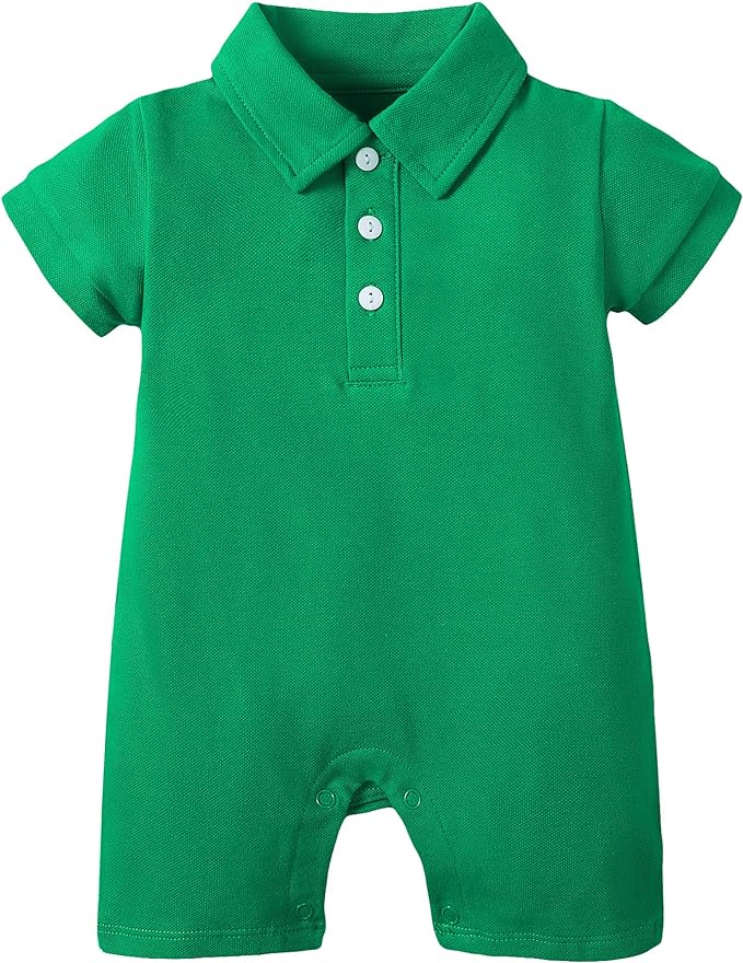 DEFAHN Baby Boy Polo Romper Short Sleeve Collared One-Piece Outfit 0-24M by DEFAHN