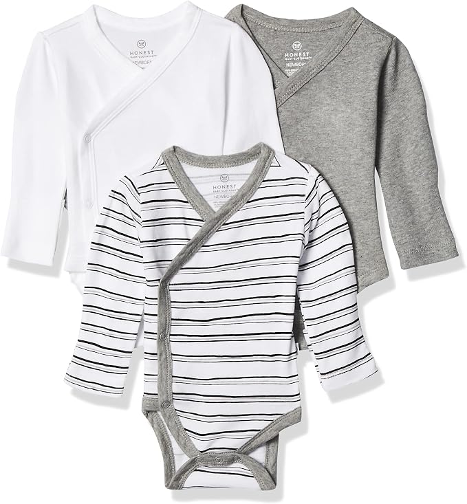 HonestBaby Baby 3-pack Long Sleeve Side-snap Kimono Bodysuits Organic Cotton by HonestBaby