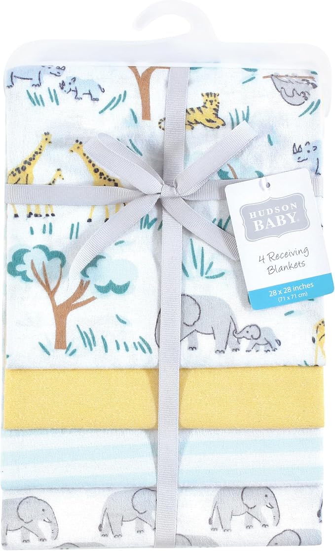 Hudson Baby Unisex Baby Cotton Poly Flannel Receiving Blankets, Safari Friends - Image 2