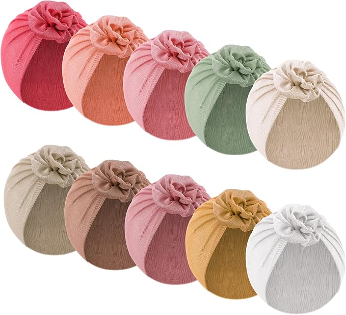 10 Pcs Preemie Hats Cotton Preemie Caps Bows Turban Premature Baby Boys Girls by Velmitten
