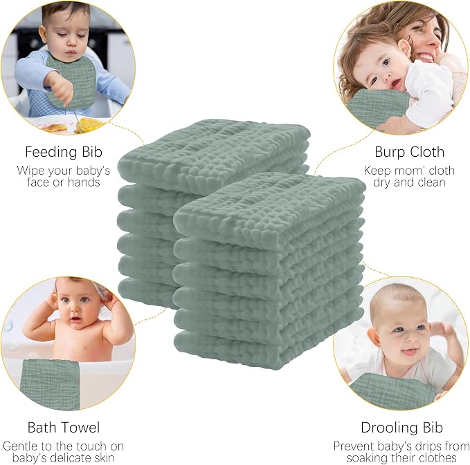 Lovely Care 12 Pack Muslin Burp Cloths 100% Cotton Muslin Cloths Large - Image 4