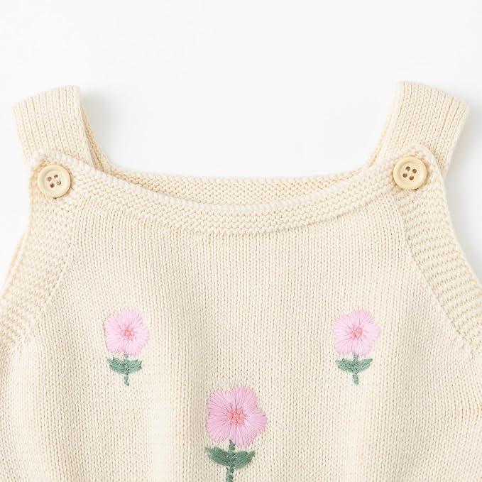 Simplee kids Baby Girl Romper, Sleeveless Pompoms Square Neck | Soft Breathable - Image 5